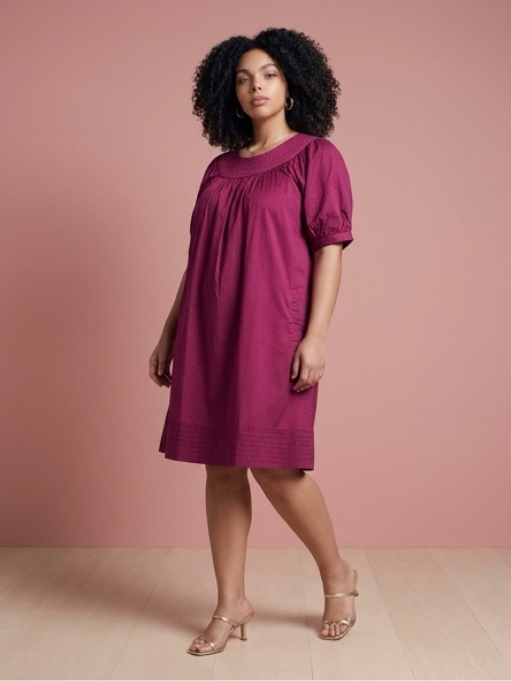 Calypso St. Barth Magenta Puff-Sleeve Midi Dress